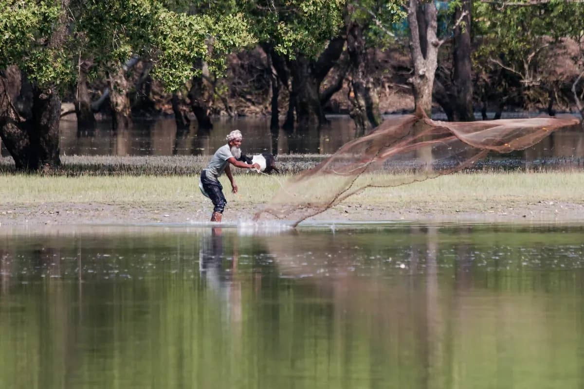 Piece of performance art of fishermen